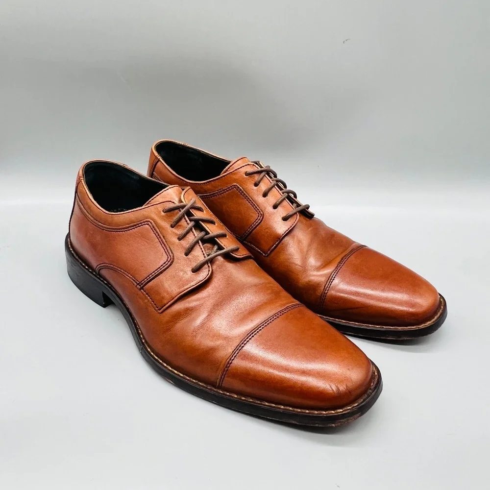 J. Murphy Johnston & Murphy Shoes Mens 8 Brown Leather Cap Toe Lace Up Dress